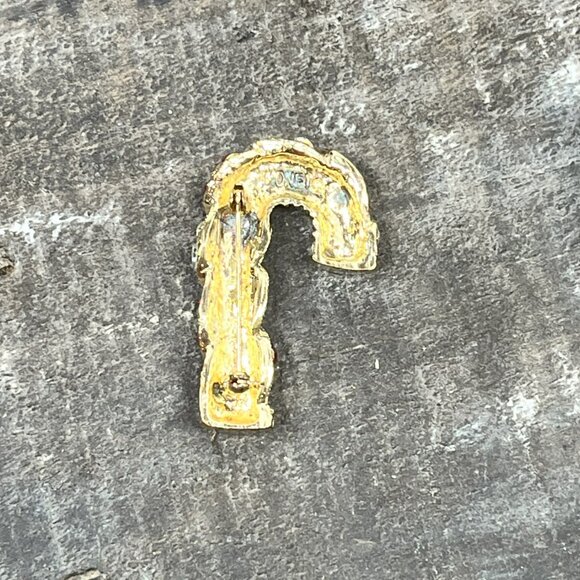 Vintage Signed Monet Sparkling Rhinestone Candy Cane Christmas Brooch Pin - Picture 2 of 10